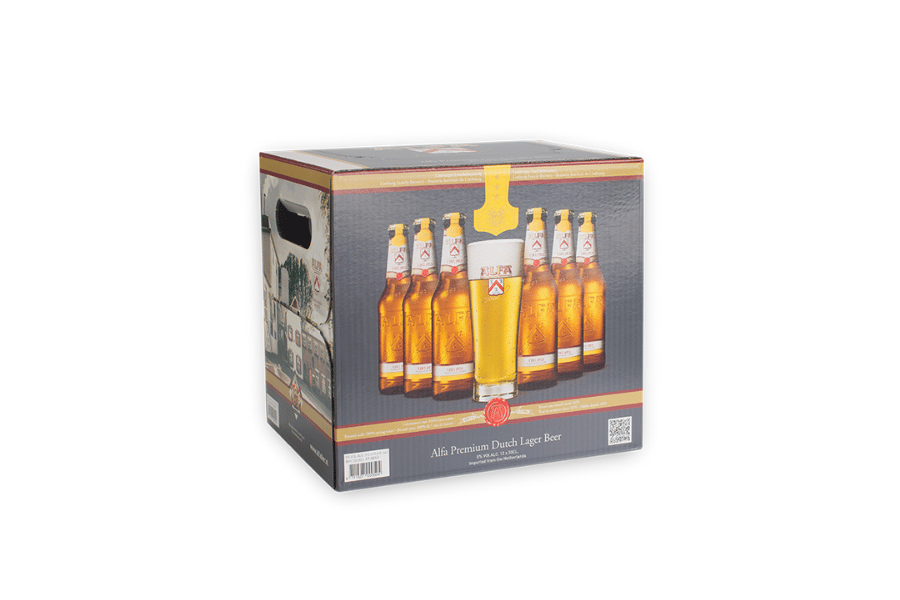 voorbeeld Shelf Ready Packaging Alfa Bier door Pack Company
